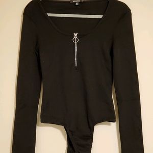 Black Long-sleeved Quarter Zip Bodysuit NEVER WORN